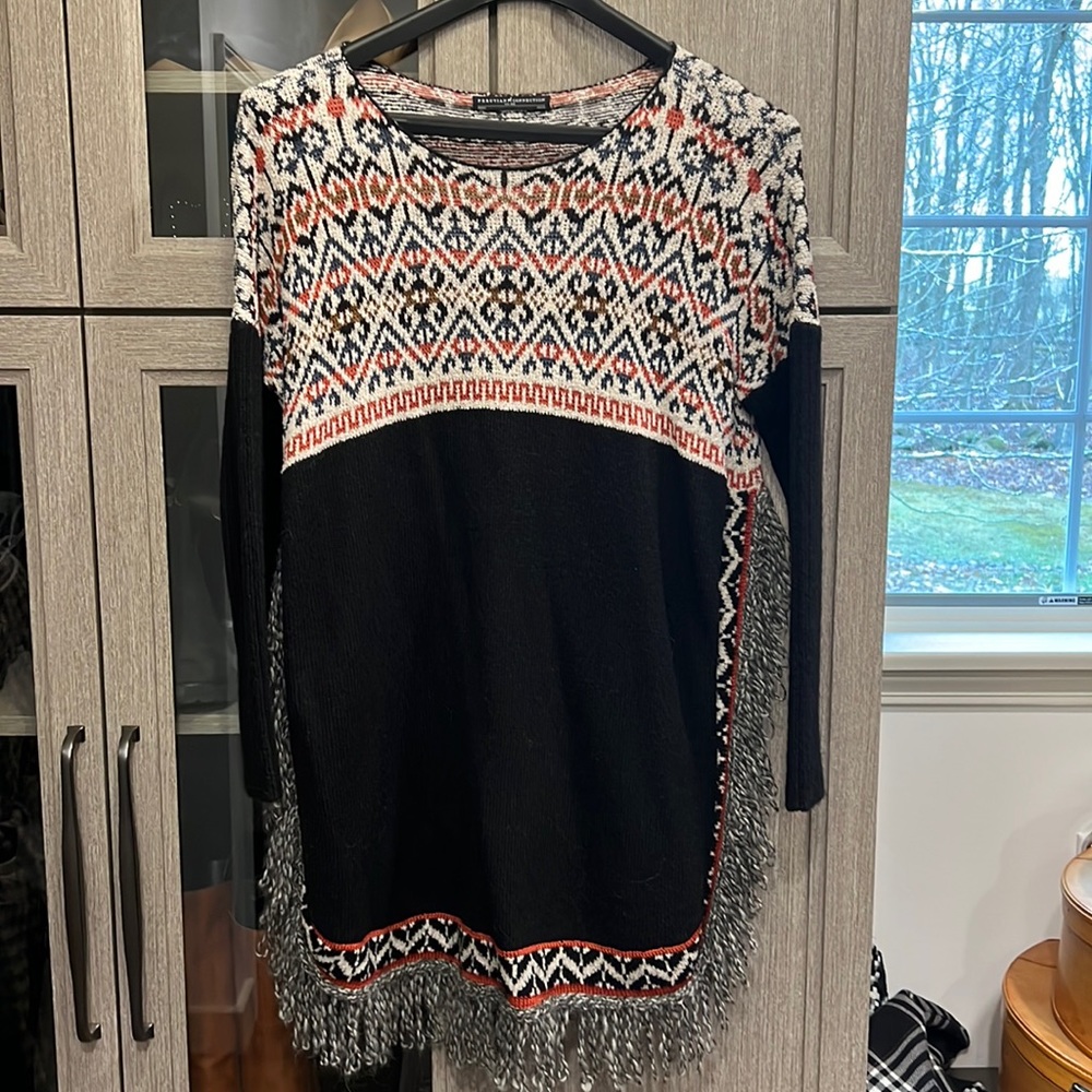 Peruvian Connection sweater tunic with fringe